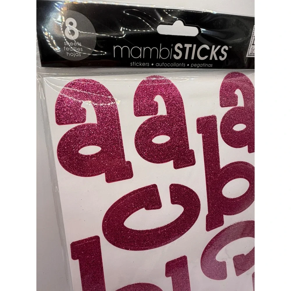 Mambi Sticks Pink Glitter Letter Stickers 8 Sheets‎ Alphabet Numbers STL-11